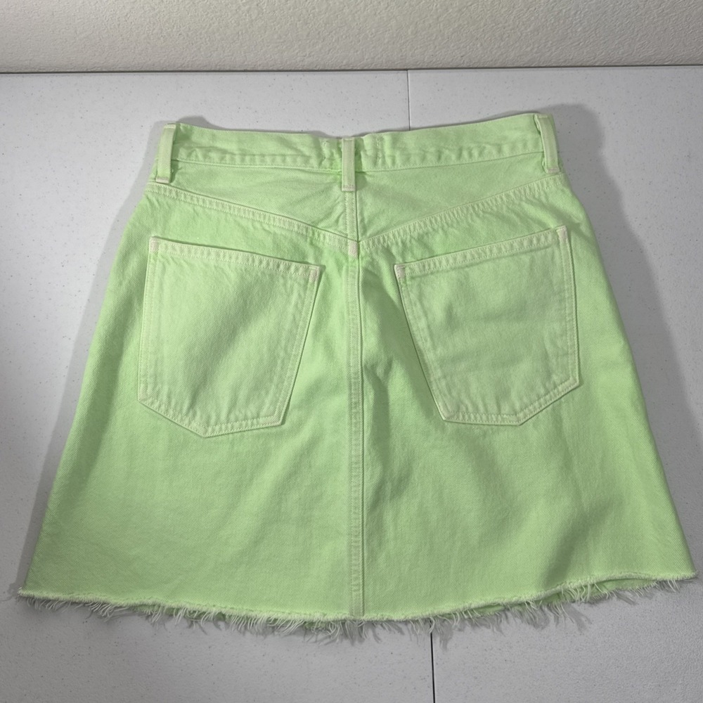 AGOLDE Criss Cross High Rise Denim Mini skirt 27 Lime Green $265 Made in USA - Picture 16 of 16